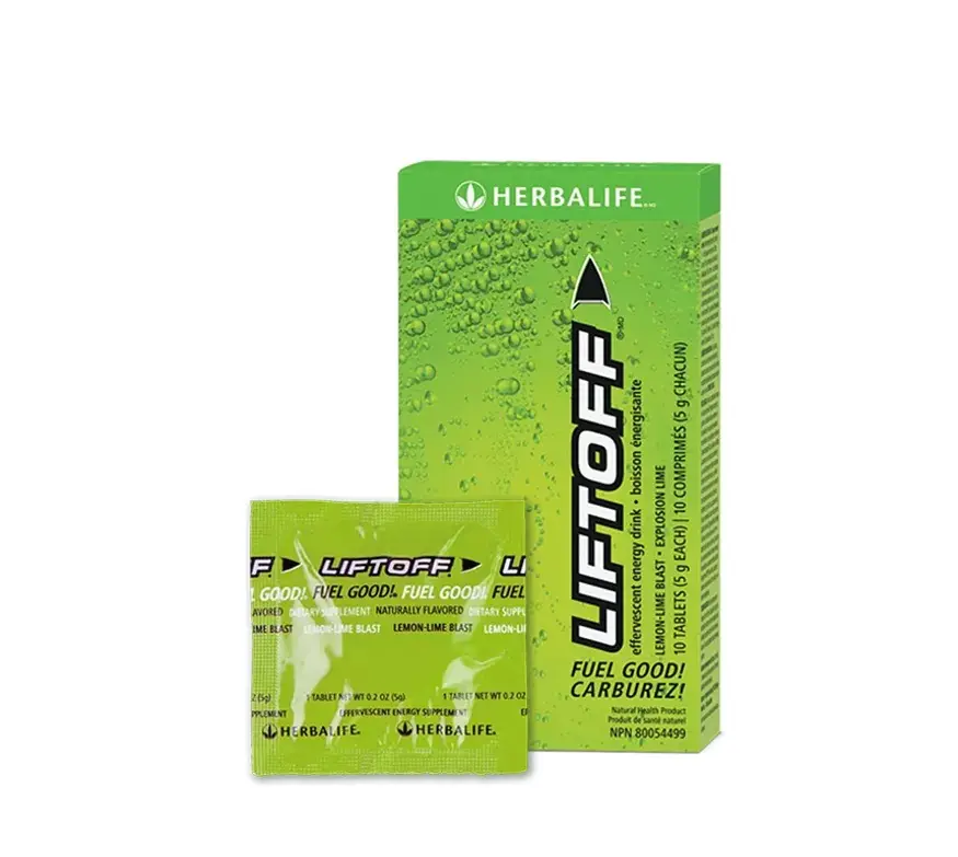 Herbalife Liftoff Lemon-Lime Blast Energy Drink Tablets - 10-Count Sugar-Free Beverage for Adults, Zesty Mixable Convenient Sports Energy Drink with Vitamins, Sucralose, Thiamine Mononitrate, Biotin, Cyanocobalamin, Corn Syrup Solids, Polyethylene Glycol