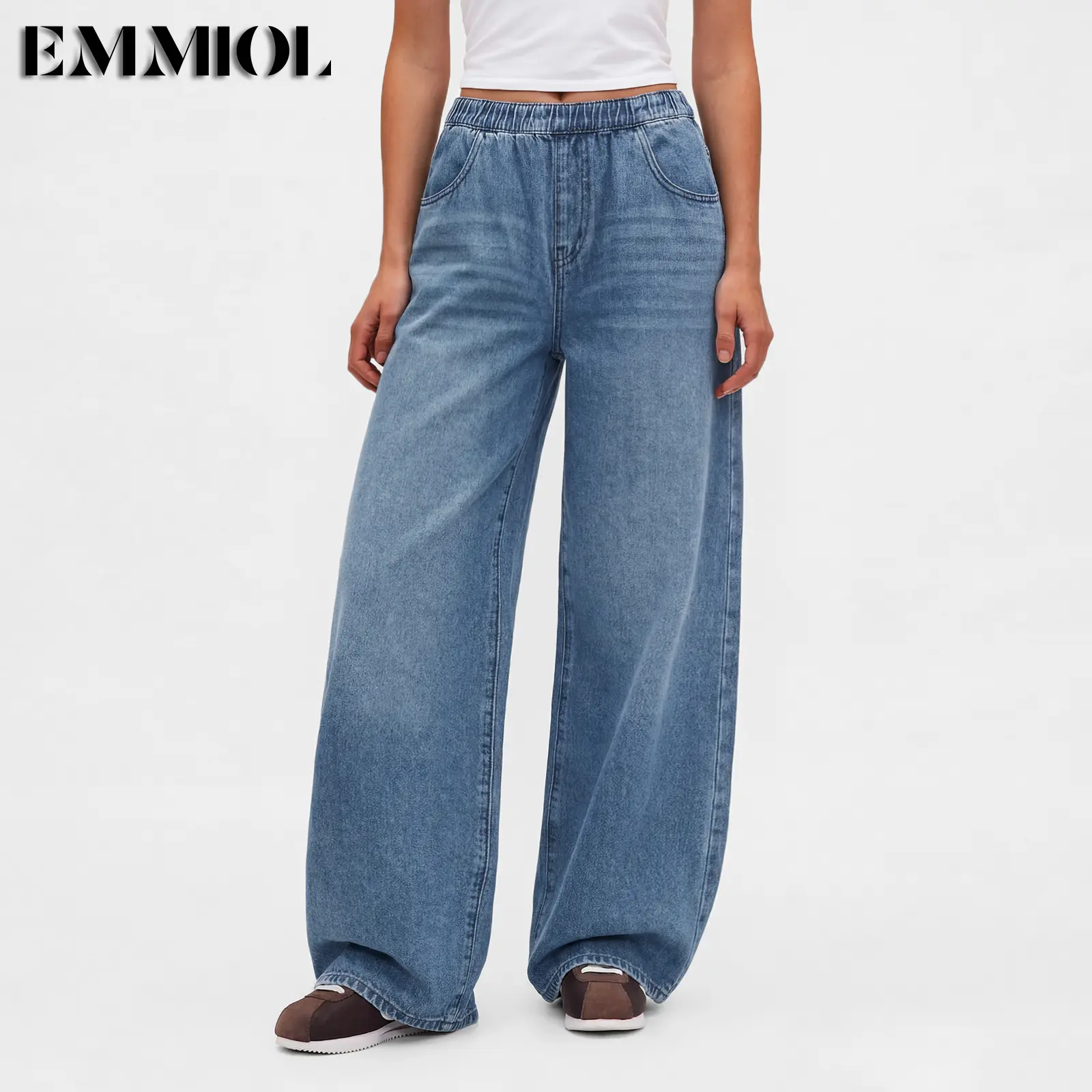 EMMIOL【Buy 4 Save 50】Women Baggy Jeans Mid-Low Waist Boyfriend Streetwear Vintage Jeans Wide Leg Denim Pants