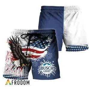 Busch Bald Eagle American Flag Fireworks Beach Shorts Men Women Hawaiian Swim Trunks 4th of July Patriotic Summer Casual Streetwear Festival Comfort Fit