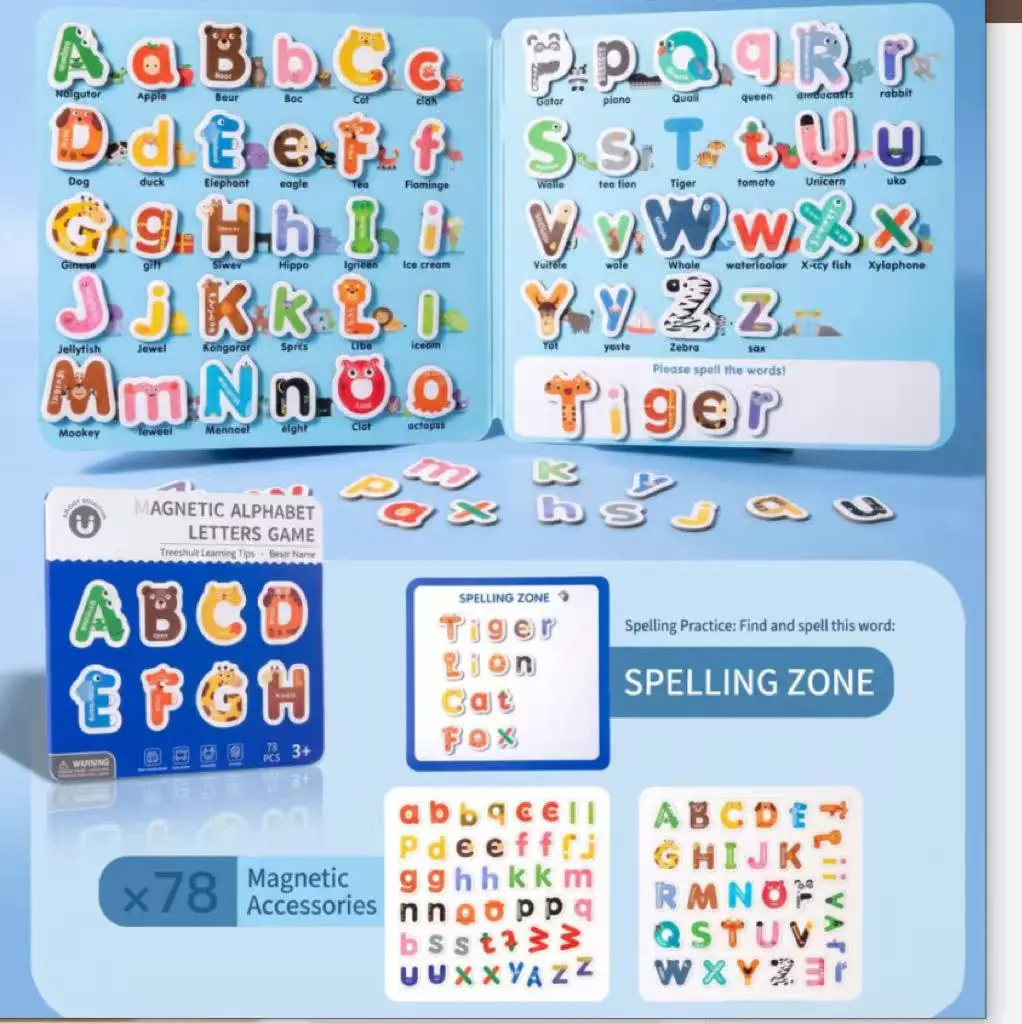 43PCS Large Animal Magnetic Letters Numbers Set, Colorful Uppercase Alphabet Fridge Magnets for Toddlers, Educational Spelling Counting Learning Toys for Preschool Homeschool, Montessori STEM Kids Gift for Age 3-8+
