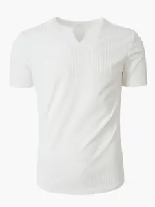 Modern Men's Casual Tee – Textured Ribbed Knit, V-Notch Crew Neck, Lightweight & Comfortable, Ideal for Daily Wear & Urban Fashion