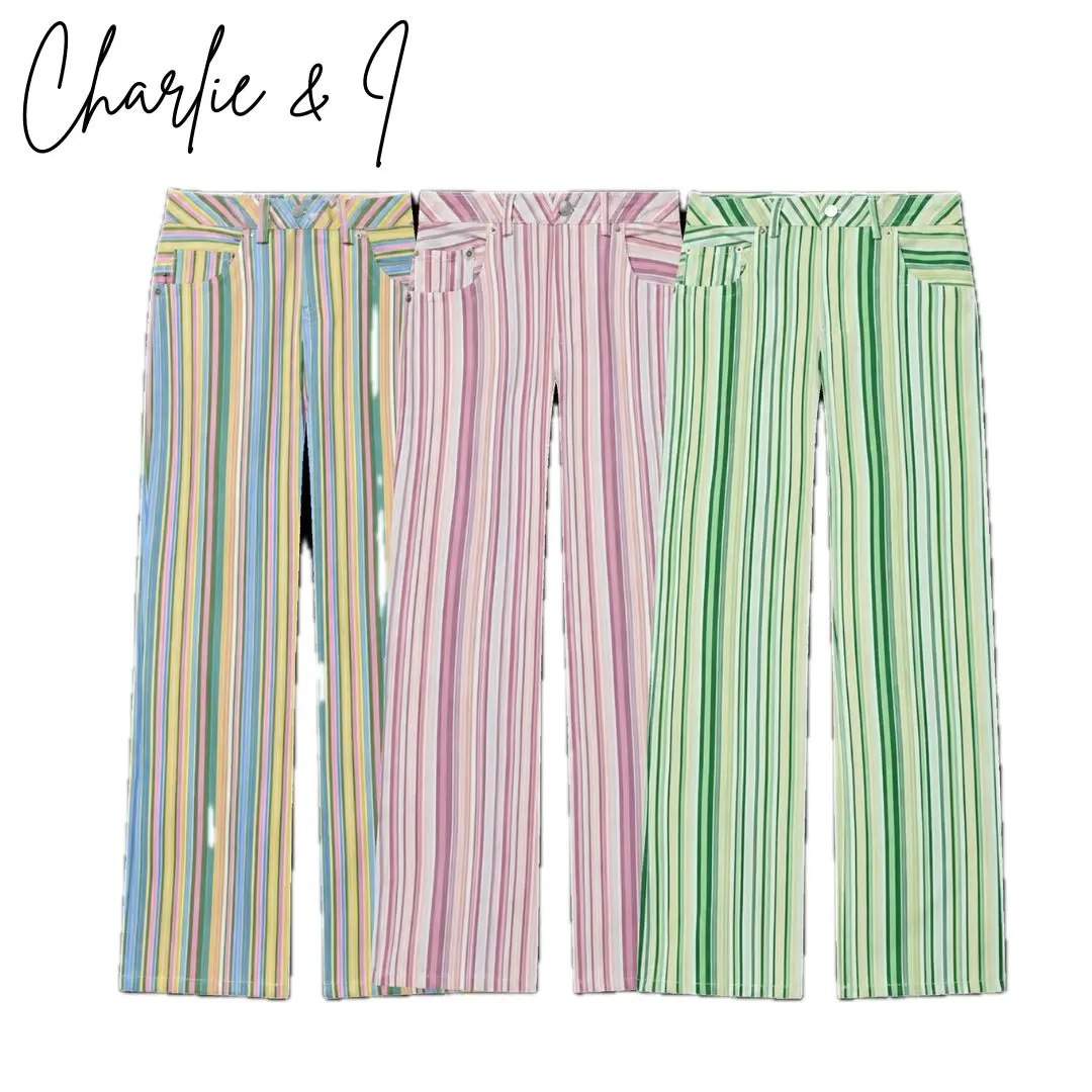 Rainbow Striped Wide‑Leg Jeans | Low‑Rise Straight Denim Pants | Colorful Street‑Style Trousers