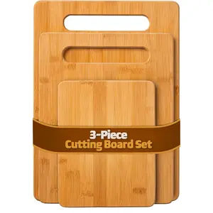 Bamboo Cutting Board Set - 3 Piece Reversible Wood Cutting Boards for Kitchen, Chopping Meat, Vegetables, Fruit, Cheese, Charcuterie .