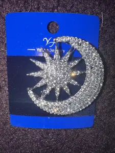 Jewelry AD Saree Pin Brooch - Sparkling Moon and Star Design