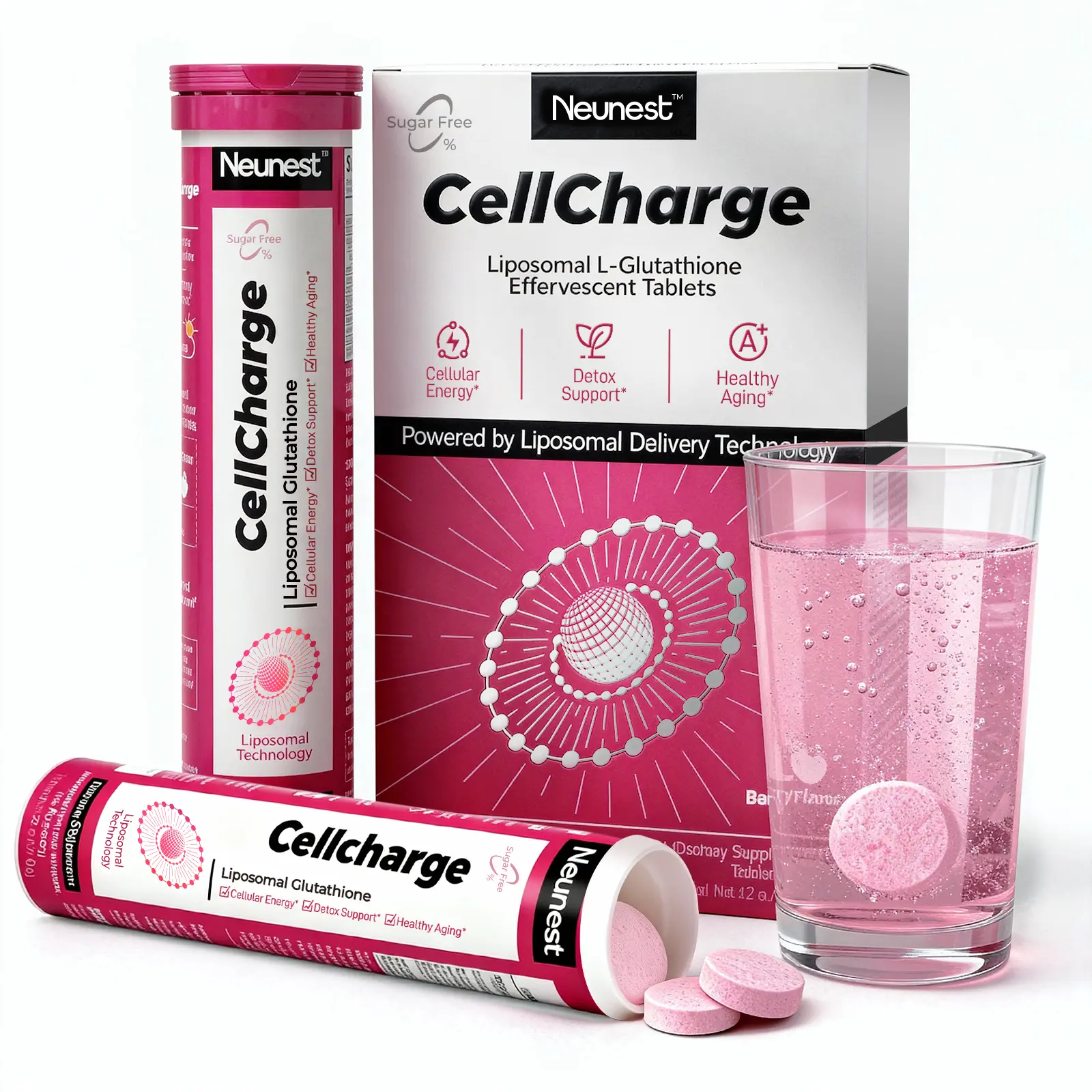 Neunest Cell Charge Liposomal Glutathione Effervescent Tablet : 2026 New 5-in-1 Tech (Glutathione, Vitamin C, Magnesium, NAC & Berry Blend) - Fix Dullness, Dark Spots &Skin Brightening-Deep Liver Detox & Anti-Aging Support-Refreshing Berry Flavor