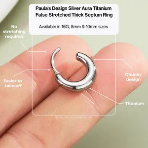 Oufer Paula's Design Silver Aura Titanium 16G 8mm/10mm Hinged Segment Septum Ring for Sensitive Skin Chunky Thick Piercing Jewelry