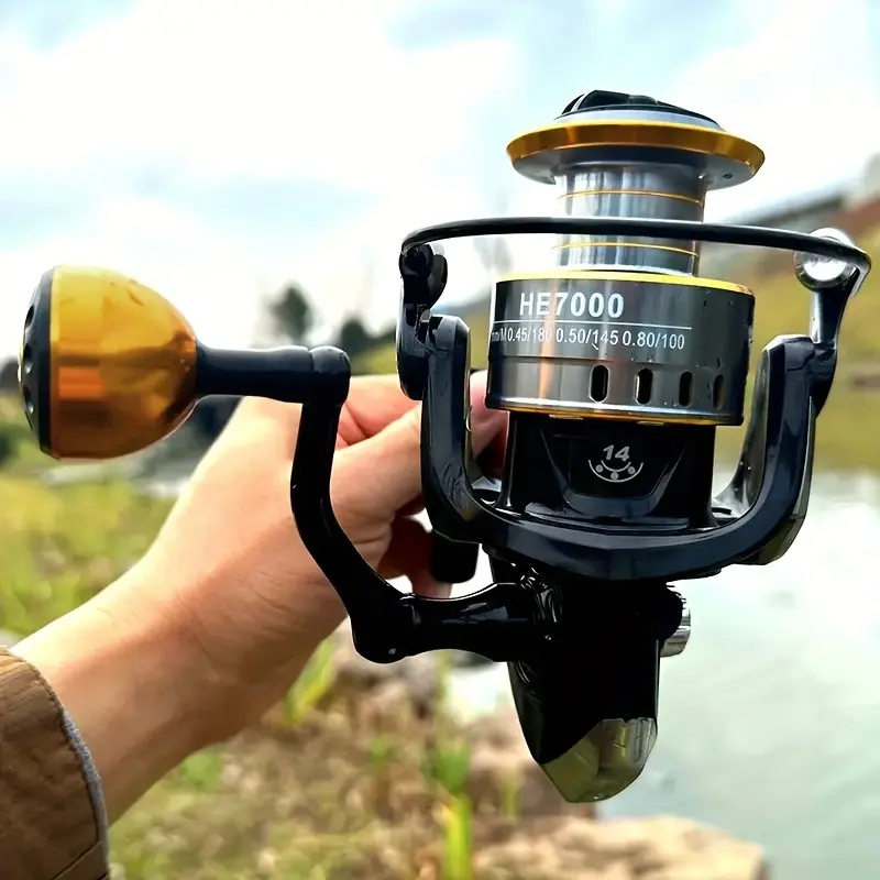Rooblinos HE Metal Spinning Reel for Saltwater Fishing, Fishing Equipment, Fishing Supplies, Fishing Reels Spinning, Fishing Gear with Brake System, Stainless Steel Bearings, Aluminum Spool, Tool-Free Reversible Handle, High Strength Body, HE1000-HE7000