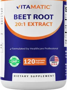 Vitamatic Beet Root 20:1 Extract Vitamin Dietary Capsules - 800 mg Per Serving (Beta vulgaris), Nitric Oxide Support, Non-GMO, Gluten Free, 120 Veggie Capsules, Made in USA