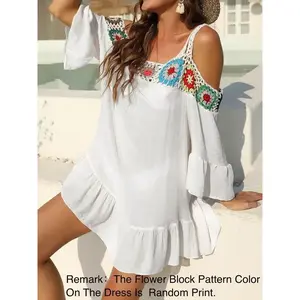 Summer Crochet Lace Off-Shoulder Camisole Top, Casual Loose-Fitting Short Blouse for Beach Vacation, UV Protection Sleeveless Shirt