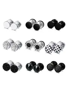 Stainless Steel Stud Earrings, Fashionable Fake Gauge Earrings for Men & Women, Round Cheater Plug Earrings, Faux Gauges Ear Tunnel, Mens Earrings