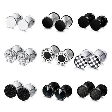 Stainless Steel Stud Earrings, Fashionable Styling Fake Gauge Earrings for Men & Women, Guys, Round Cheater Plug Earrings, Faux Gauges Ear Tunnel, Mens Earrings, Jewellery