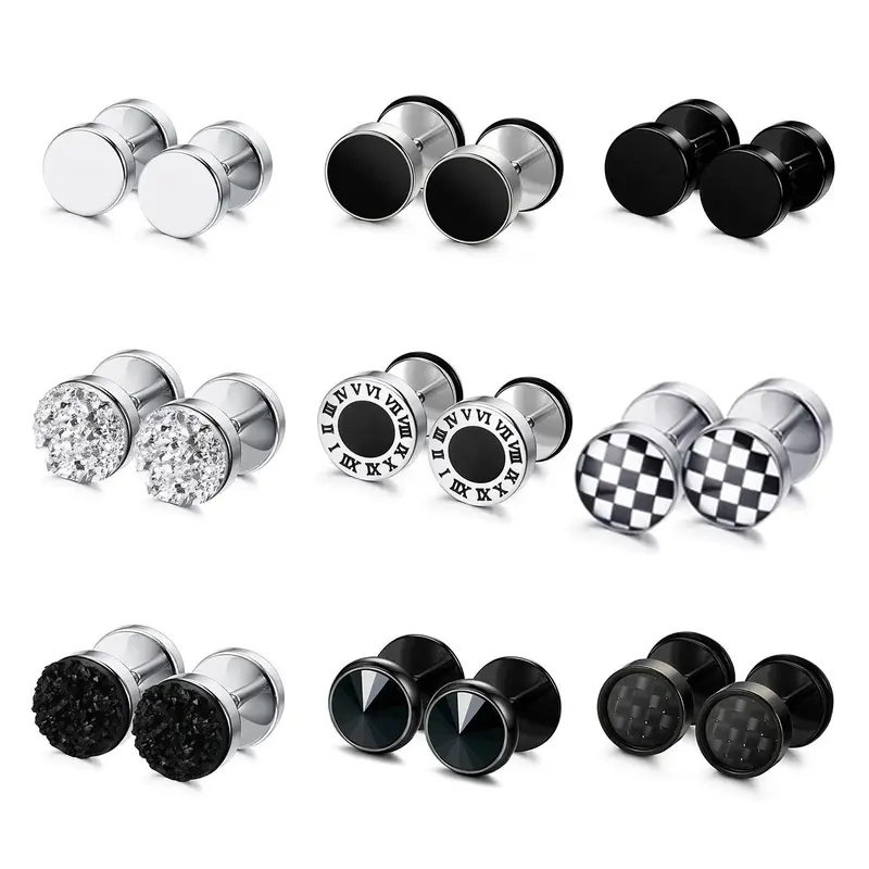 Stainless Steel Stud Earrings, Fashionable Styling Fake Gauge Earrings for Men & Women, Guys, Round Cheater Plug Earrings, Faux Gauges Ear Tunnel, Mens Earrings, Jewellery