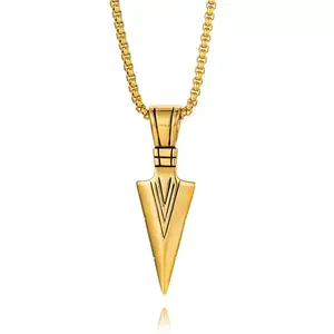 Stainless Steel Arrowhead Spearpoint Pendant Necklace for Men Boys Cool Viking Gifts Jewelry Chain