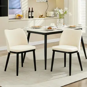 2 Dining Chairs Beige Upholstered Velvet Dining Room Side Chairs, Chair for Dining Room with Padded Seat and Wood Legs-Modern Dining Chairs for Restaurant, Kitchen, Cafe, Living Room