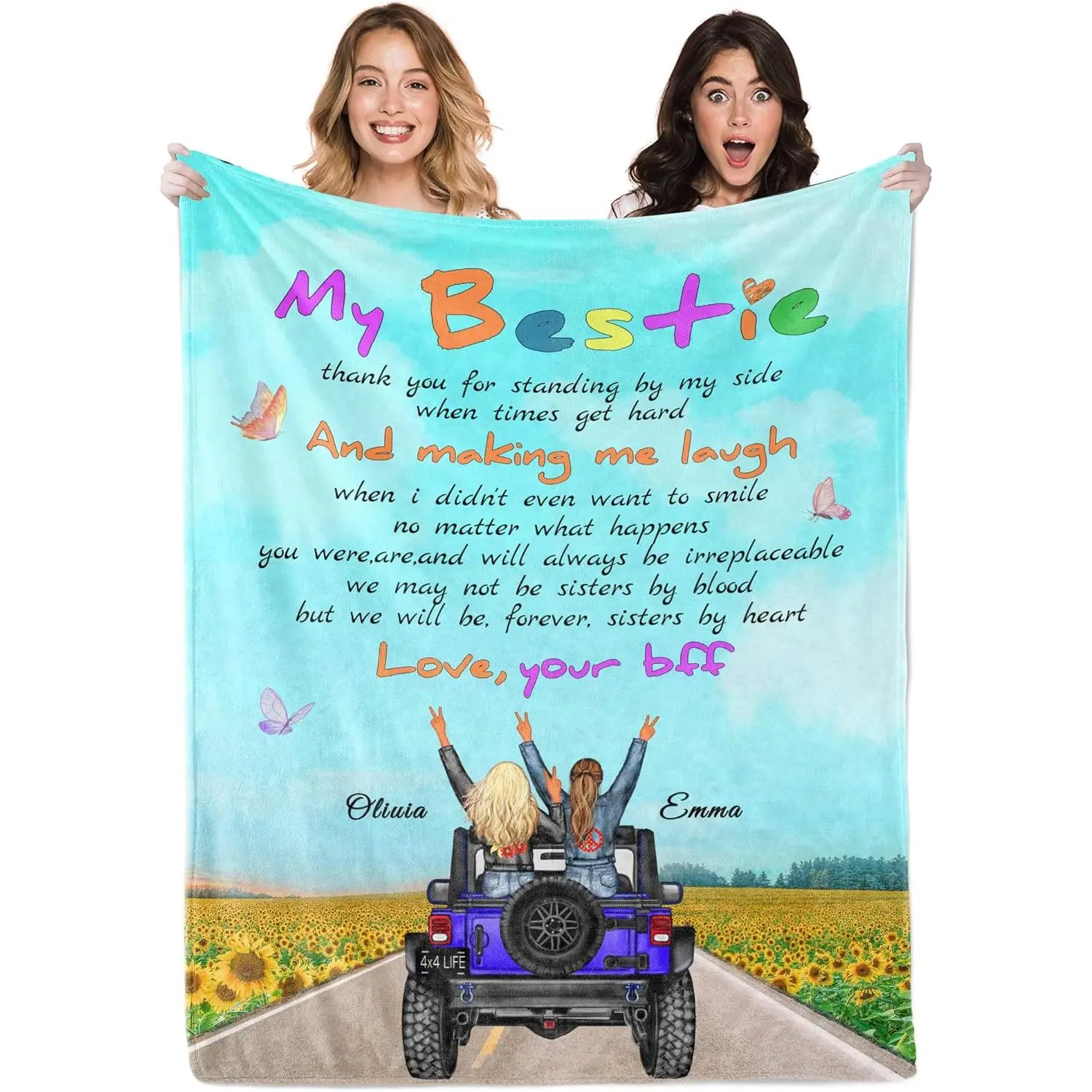 Personalized Best Friend Blanket - Custom Photo & Name Blanket for Women, Unique Long Distance Friendship Gift for Soul Sister