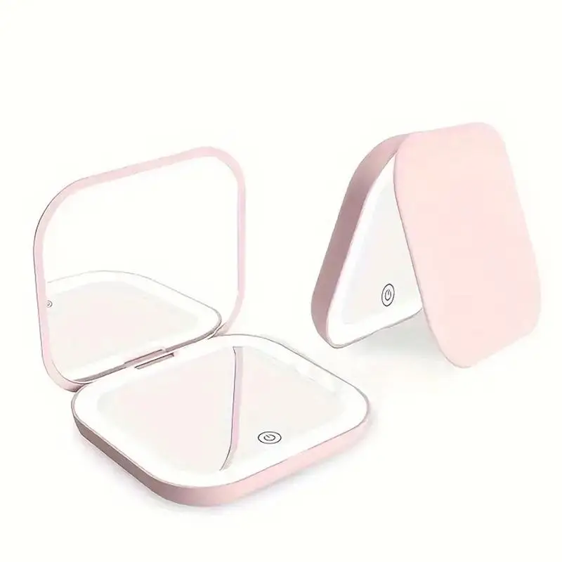 Portable LED Light Makeup Mirror, 1 Count Compact Mirror With Light, Rechargeable Pocket Mirror, Travel Mirror, Makeup Tool For Women, Lighted Makeup