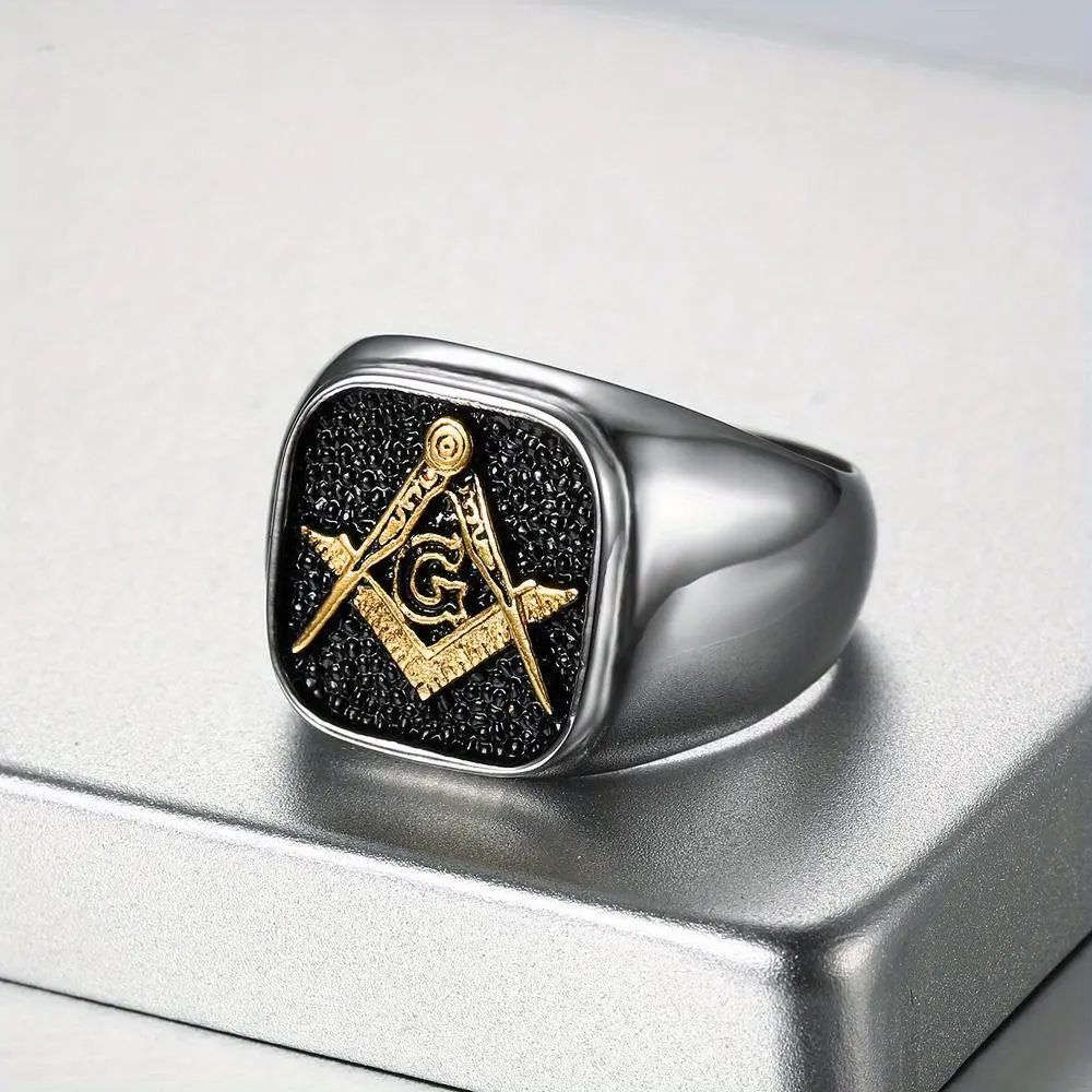 Men's Stainless Steel AG Initial Logo Ring - European & American Hip-Hop Retro Fashion Costume Jewelry Accessory, Initial Rings, Logo Ring Rings