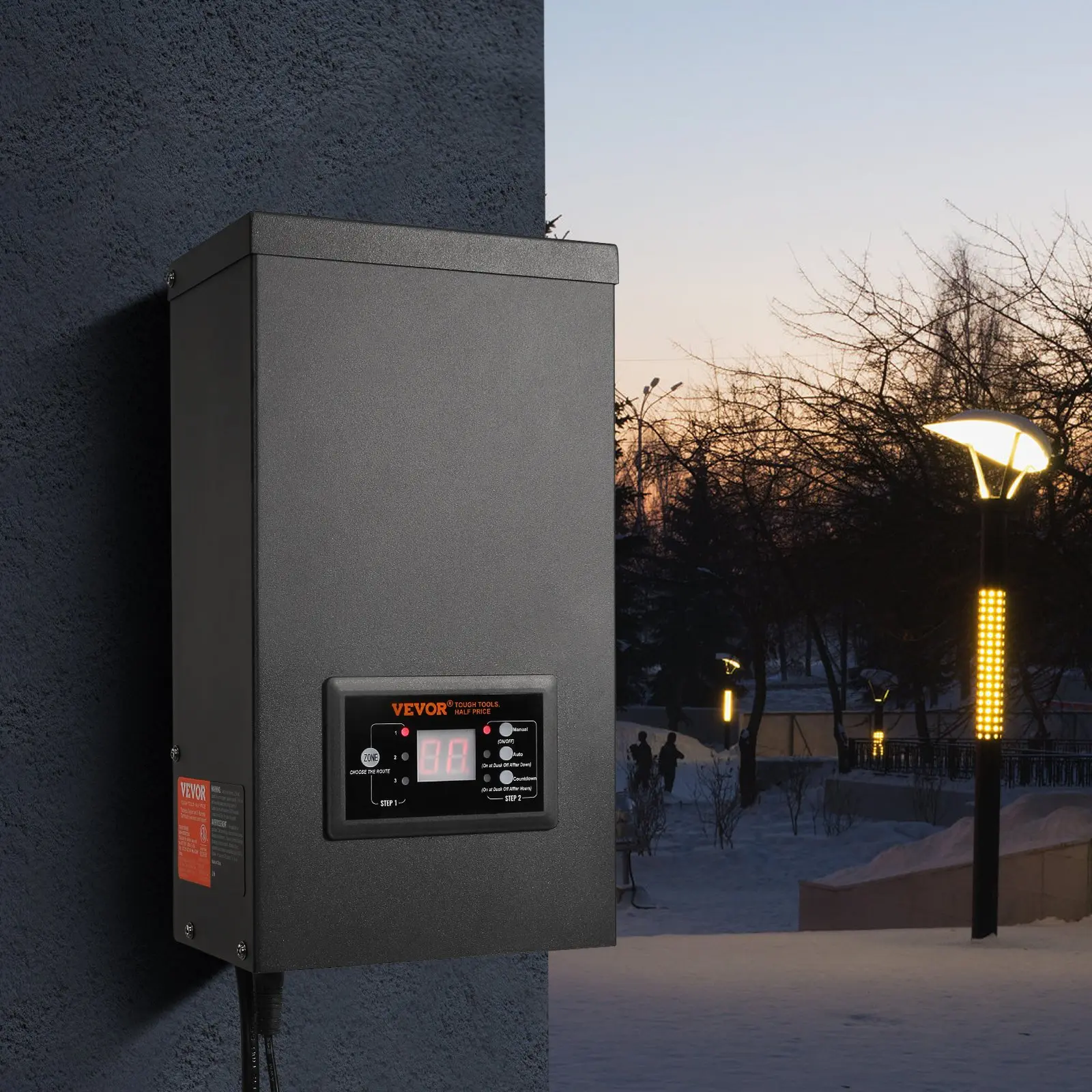 VEVOR 600W Outdoor Landscape Transformer, 120V AC to 12V/14V AC Weatherproof Lighting Converter, Rust-Proof Iron Design, Timer Control, Sensor Cable