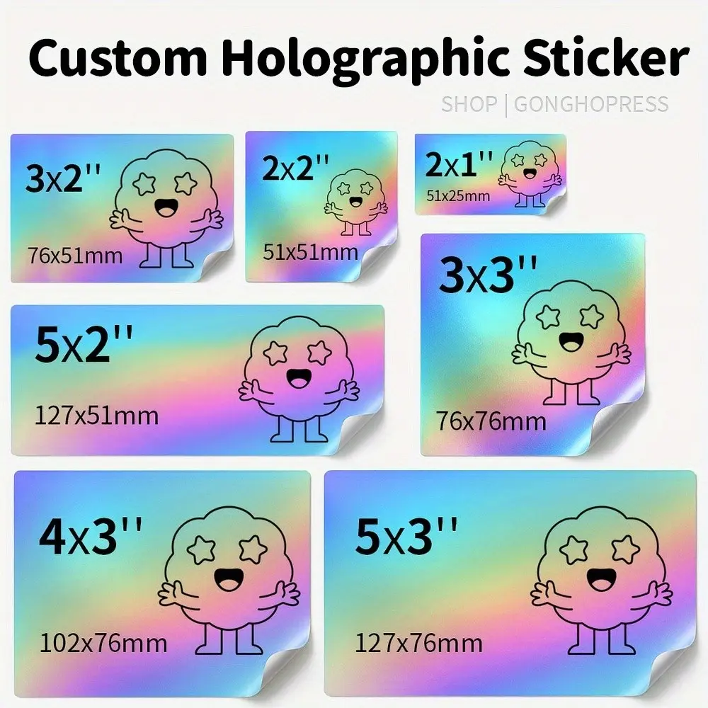 Custom Holographic Rectangle Stickers - Personalized Rainbow Iridescent PET Material, Waterproof & Strong Adhesive for Business Logos, Weddings, Baking, Cups, Laptops, Water Bottles