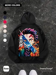 Demon Slayer Tanjiro Kamado Graphic Fitted Hoodie Tops, Casual Fall Winter Streetwear, Comfortable Home Wear, Trendy Fashion Anime Apparel