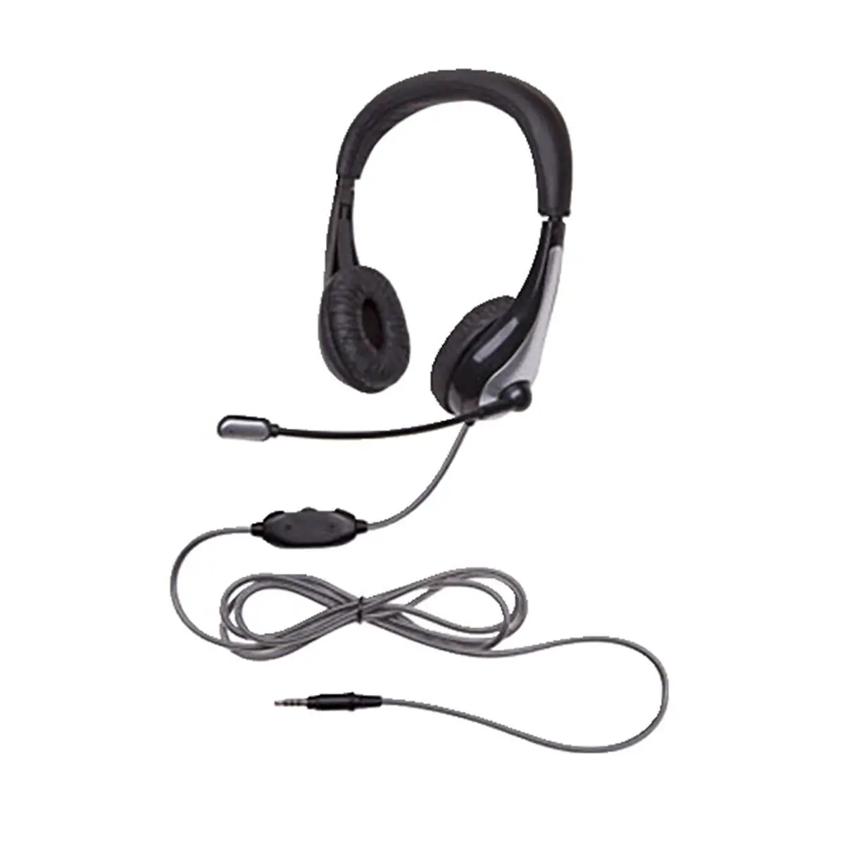 Califone 1609576 1025MT Neotech Overhead Headphone with Adjustable Gooseneck Microphone, Black & Silver, 3.5mm Plug, Corded for Mobile Devices, Overhead Type