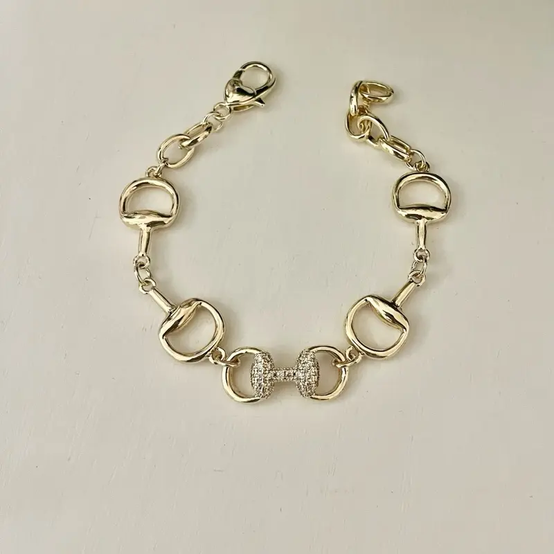 Rachel Bracelet 14k Gold Plated Paved Front Horsebit Link Bracelet