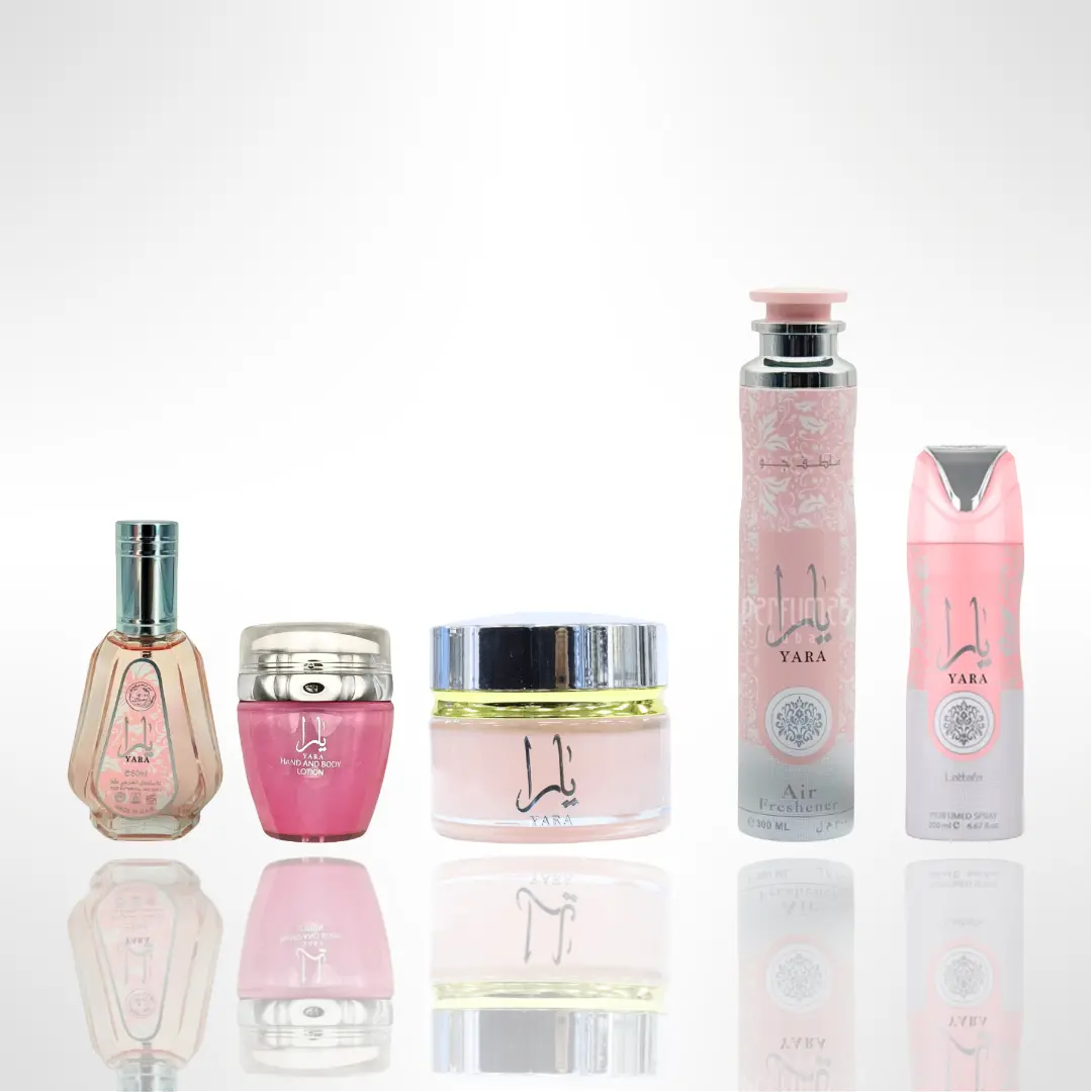 Lattafa Yara Sweet Women's Fragrance & Body Care Self Care Kit Bundle - 50ml Floral Vanilla Scented Perfume, Lotion, Mukhamaria, Deodorant Women's Fragrance, Aroma Air Freshener, Radiant Boost