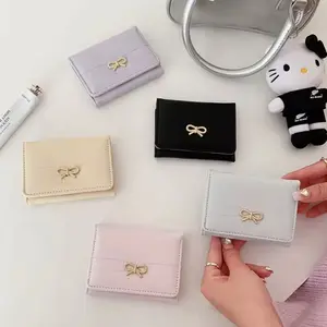 Fashion Wallets Girls Cute Bow Small Wallet Aesthetic Card Holder Classic Three Fold Purse For Women Student Simple Coin Pouch