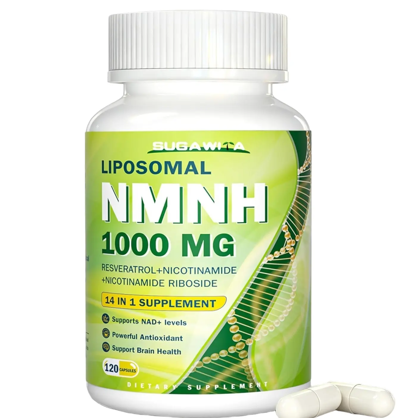 SUGAWITA NMNH (Dihydronicotinamide Mononucleotide) Supplement 1000mg for Adults, NMNH Capsules Boosts NAD Level with nicotinamide, Resveratrol,120 Vegan Capsules
