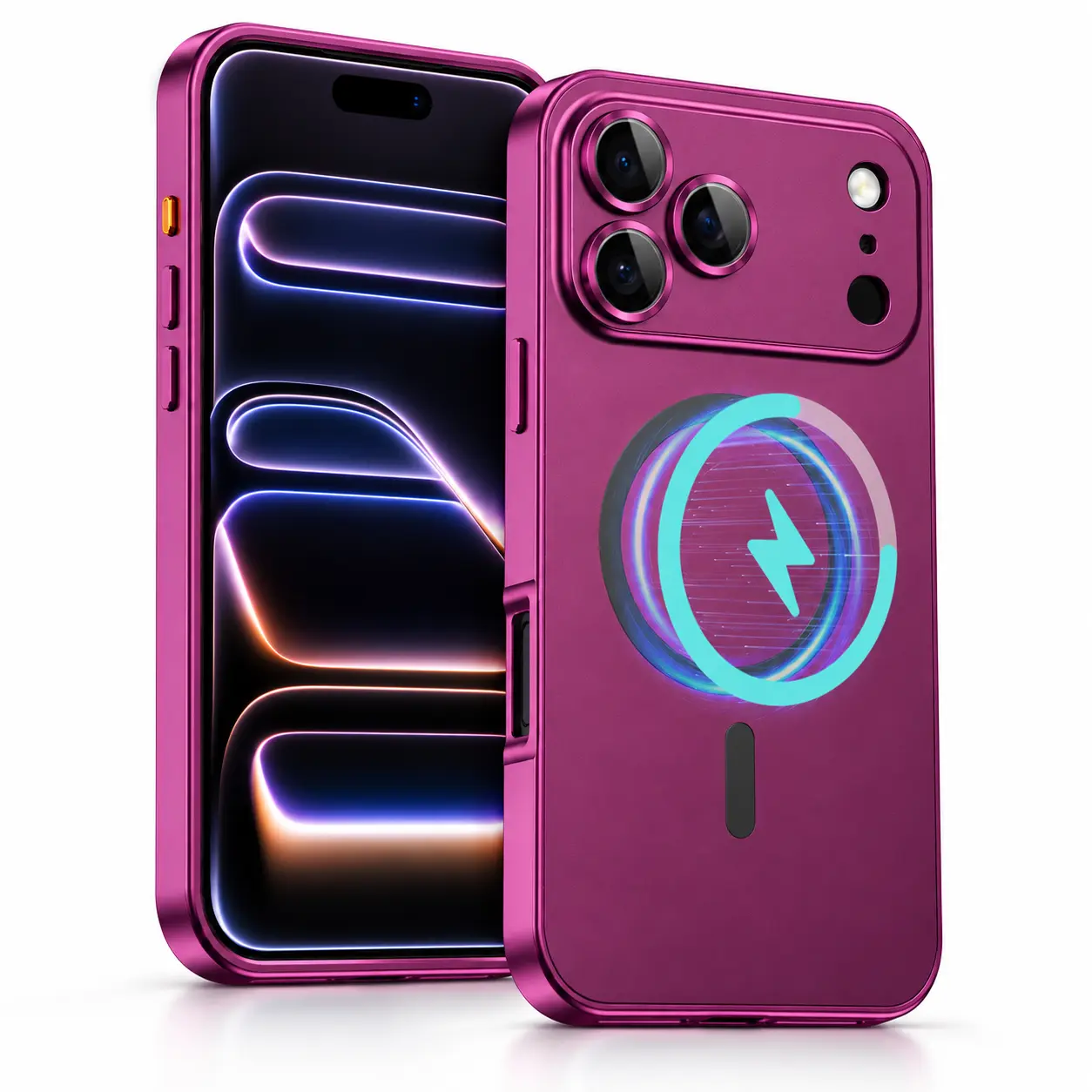 Single Side Magnetic Snap Phone Case with Slim Metal Frame, Shockproof Protective Cover with Secure Snap Button Design & Magnetic Charging Compatibility, Premium Phone Case Compatible with iPhone 18/17/16/15/14/13 Pro Max Series