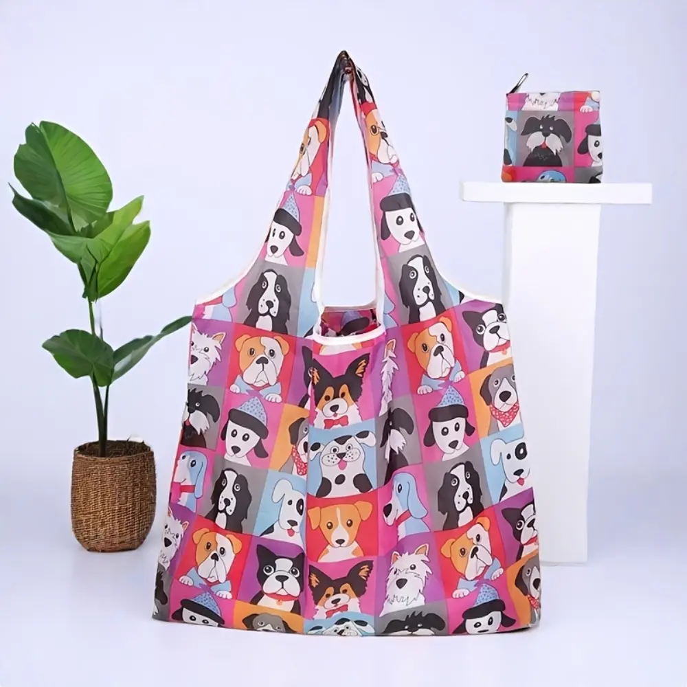 Dog Print Tote Bag Reusable Shopping Bag Foldable Grocery Tote Travel Shopping Bag