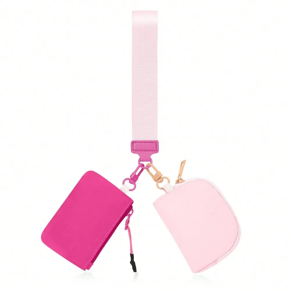 2026 New Chic Casual Korean-Style Women’s Plain Durable 2-in-1 Detachable Girly Keychain - Zip Mini Wristlet Coin Purse, Pocket-Sized Storage Bag Holder, Accessories for Women (Back-to-School, Travel)