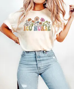 Icu Nurse Shirt, Icu Nurse Sweatshirt, Nurse Flower Graphic, Nurse Appreciation, Nursing T-Shirt Breathable Fit