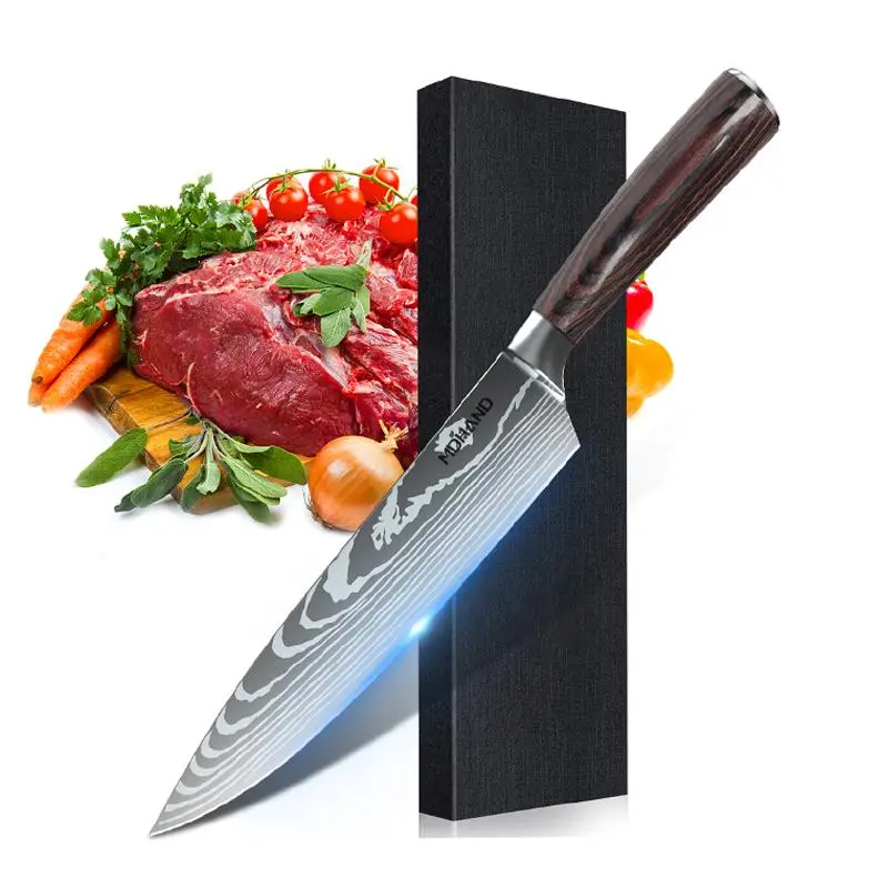 Kitchen Chef Knife - Japanese  Sharp Kitchen Knife 8 Inch Chef's Knives, Damascus Style Stainless Steel Pro Kitchen Knife, Sharp for slicing, Chef's Knife for kitchen Cooking Knife for Cutting Meat Knife Chef with Knife Cover, Unique Gift Box, Best Gift