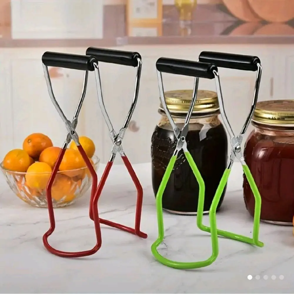 Canning Jar Lifter Tongs, Stainless Steel, Jar Lifter with Grip Handle for Safe and Secure Grip, Green Kitchen Utensil