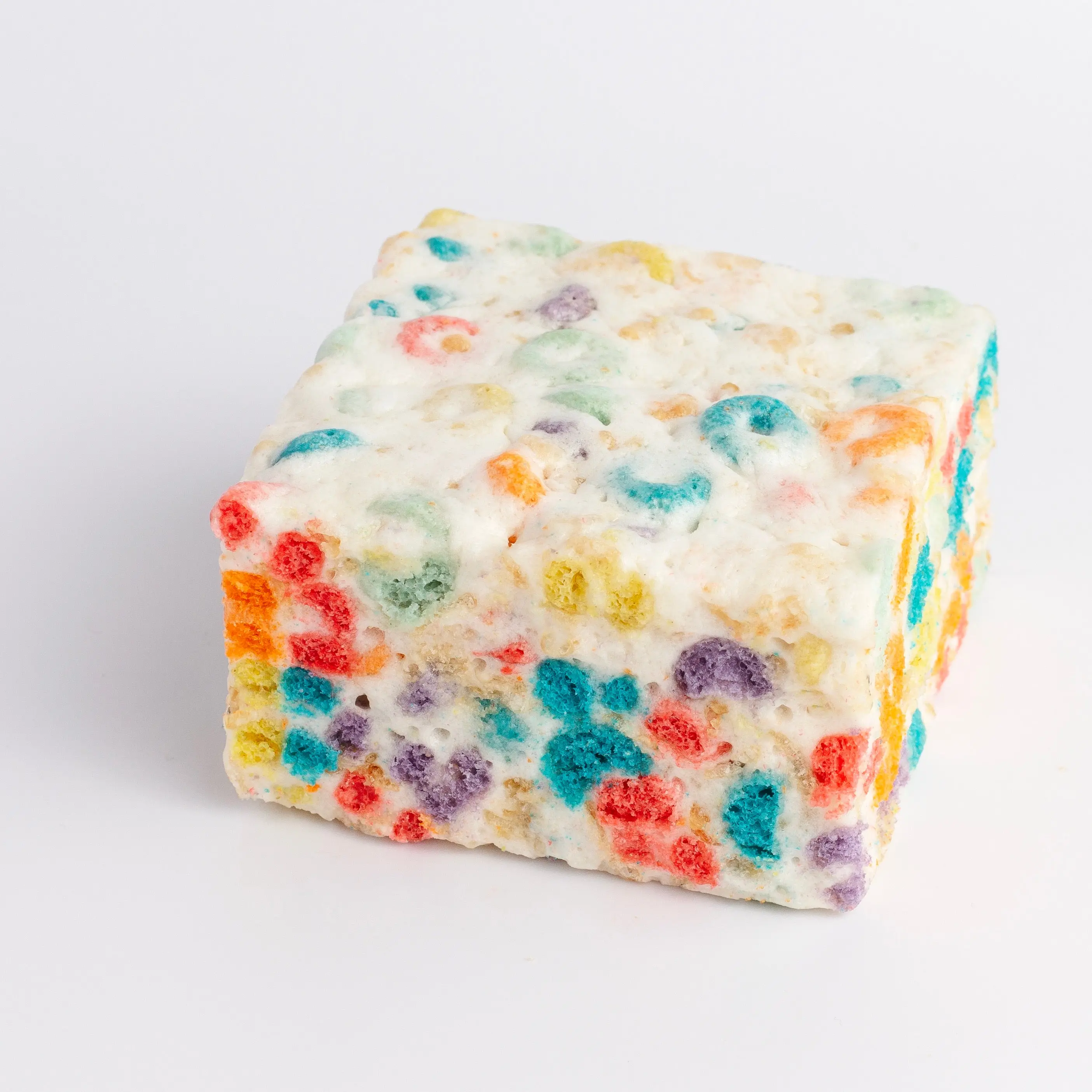 Fruity Ringlets Crispycake - Soft & Gooey GIANT 3x3" Marshmallowy Rice Crispy Treat filled with Loopy Cereal