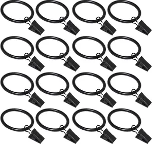 16 Pack Curtain Rings with Clips, Window Clip Rings Black Curtain Hooks Hangers Clip Rings for Hanging Drapery Drapes Bows, Small 1.26 Inch in Diameter, Fits up to 1" Rod