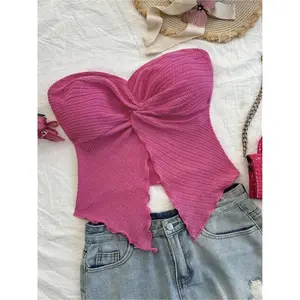 Women's Solid Color Ribbed Crop Tube Top, Casual Fashion Sleeveless Cropped Top for Daily Outdoor Wear, Ladies Clothes for All Seasons, Gamis