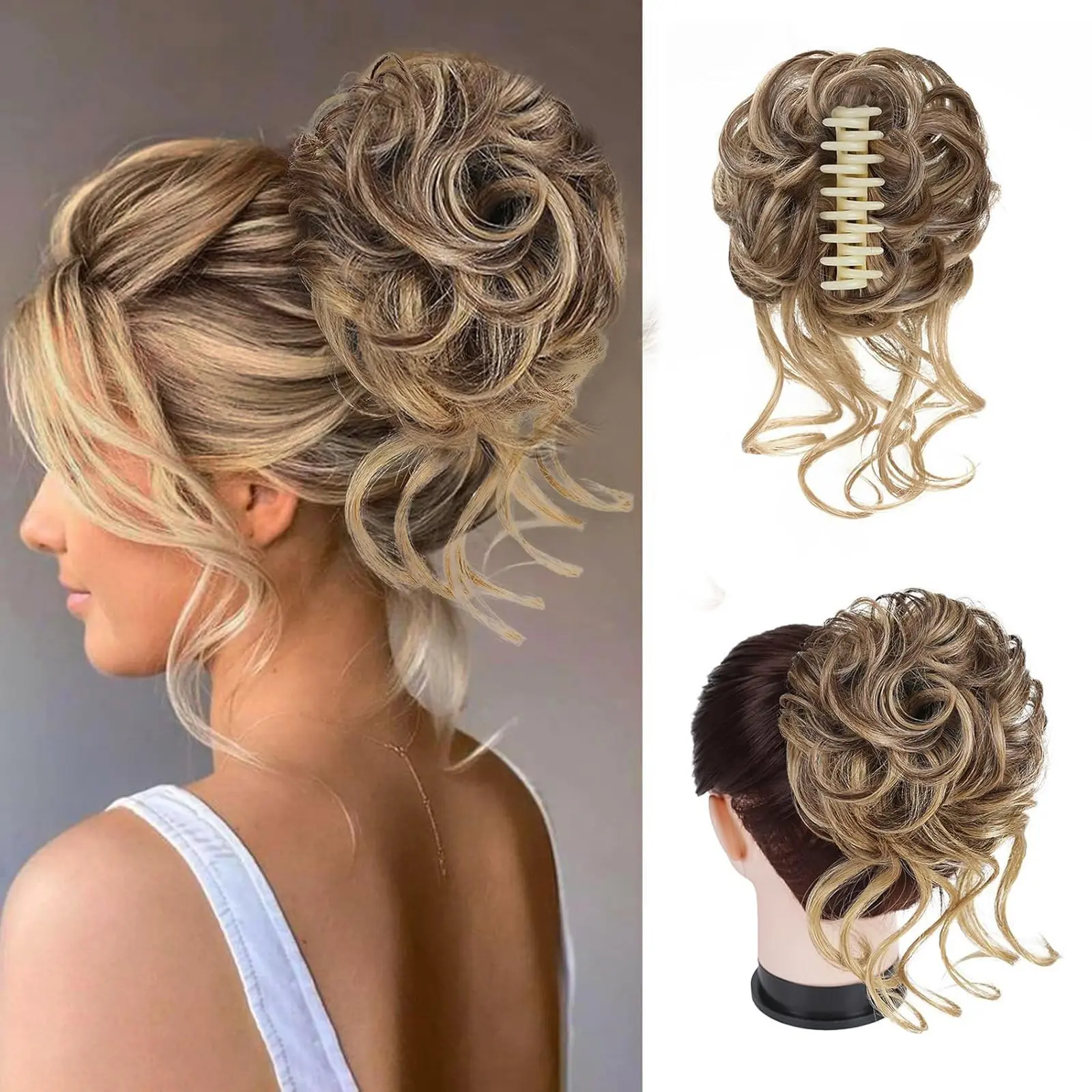 Claw Clip Messy Bun Hair Pieces for Updos Wavy Curly Bun Extensions Tousled Updo Messy Bun Hair Piece