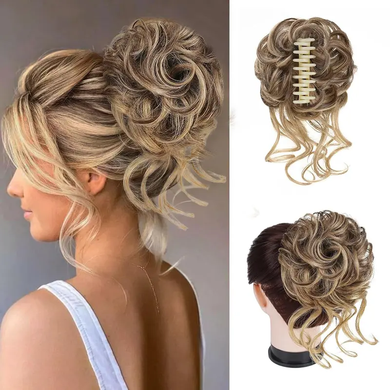Claw Clip Messy Bun Hair Pieces for Updos Wavy Curly Bun Extensions Tousled Updo Messy Bun Hair Piece Synthetic Hair Pieces Clip On Hairpieces