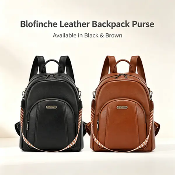 Blofinche Genuine Leather Backpack Purse for Women, 2 Ways Wear Convertible Shoulder Bag Crossbody Backpack, Multi Pocket Top Grain Leather Travel Daypack