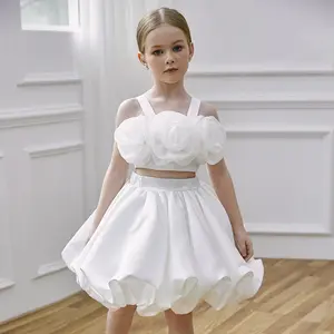 Ready Stock 4-8Y Kid Girls Princess Clothes Straps Floral Decor Cropped Tops and Bud Skirt Set 2Pcs For Party Activities 248045