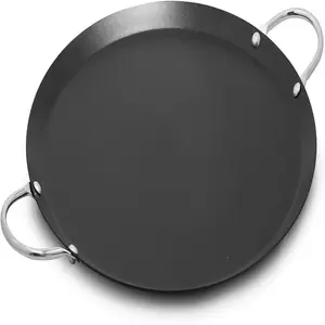 13.5-Inch Carbon Steel Nonstick Round Comal with Metal Handles – Black