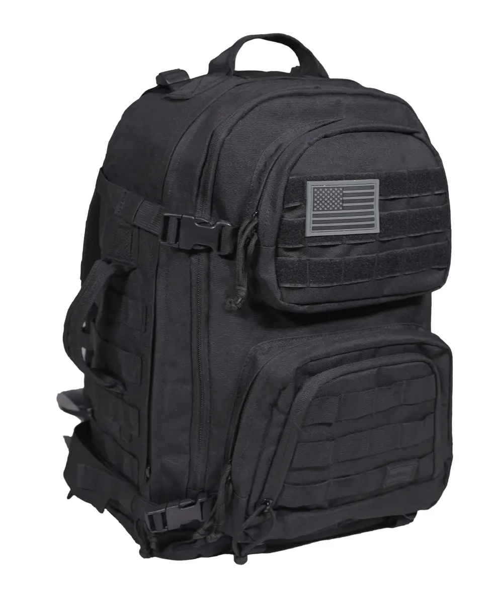 212 MAIN Durable Molle Backpack - 17 in. Polyester Anti-Theft Tactical Laptop Backpack, Black, Military Style, Double-Stitched, USB Charging Port, Zip Closure