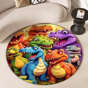 Dinosaur Theme Round Rug, Colorful Anti-Slip Durable Mat, High-Definition Print Non-Fading Easy Clean Decorative Carpet for Kids Room, Cartoon pattern rug
