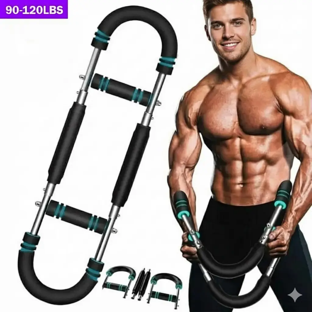 Adjustable Steel Power Twister Bar for Chest, Back & Arm Resistance Training, Portable Upper Body Workout Equipment for Men, 90-120lbs for Home Workouts, Arm Workout Machine, Adjustable Gym Machine