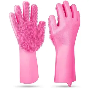 1 Pair Magic Silicone Brush Dishwashing Gloves Cleaning Sponge Pet Scrubber Heat Resistant Wash Gloves