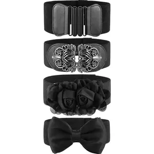 4pcs Women'S Vintage Waist Retro Elastic Waist Belts, Stretchy Cinch Belts for Jeans, Dresses, And Shirts，Great For Birthday Gifts, Party, Wedding Anniversary beach essentials summerwins