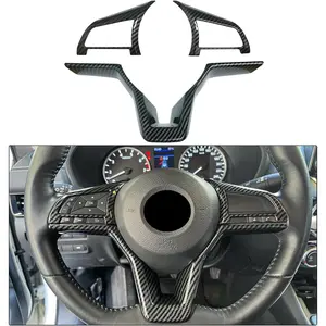 Carbon Fiber Steering Wheel Interior Decoration Cover Trim Accessories for Nissan Altima(2019-2024),for Sentra/Versa(2020-2024),for Leaf/Kicks(2018-2024),for Rogue(2017-2020),for Rogue