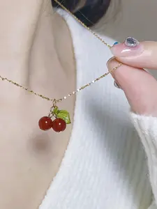 Cute Small Cherry Pendant Necklace, Elegant Fruit Design Jewelry Accessory, Ladies' Fashionable Charm Gift, Perfect for Daily Wear